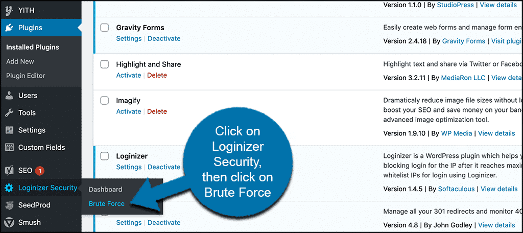 Click loginizer security then brite force