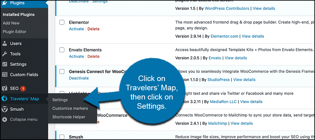 Click travelers map then settings