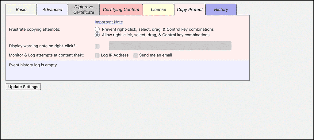 Copy protect content tab