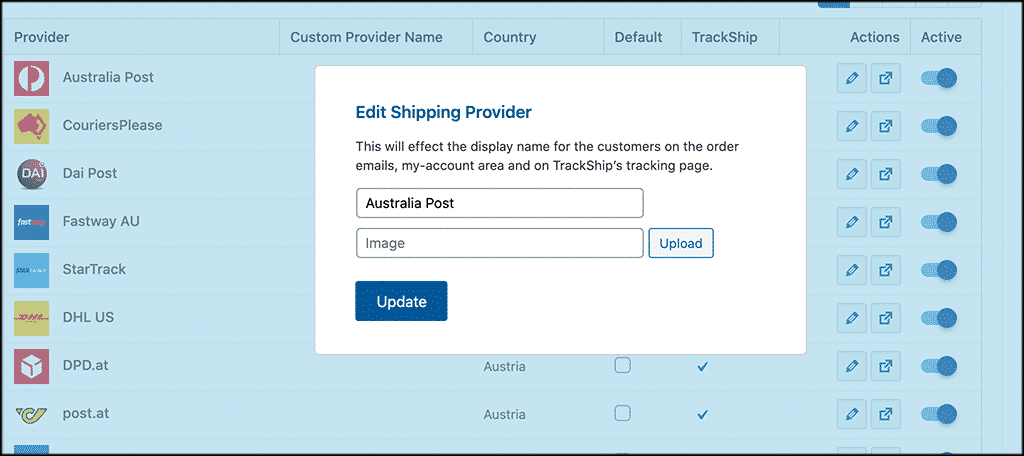 Edit shipping provder