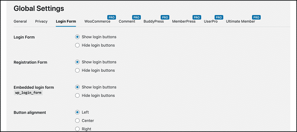 Global login settings