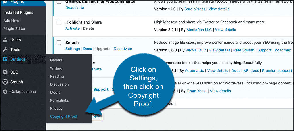 Click settings then copyright proof