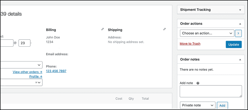 Shipping tracking info