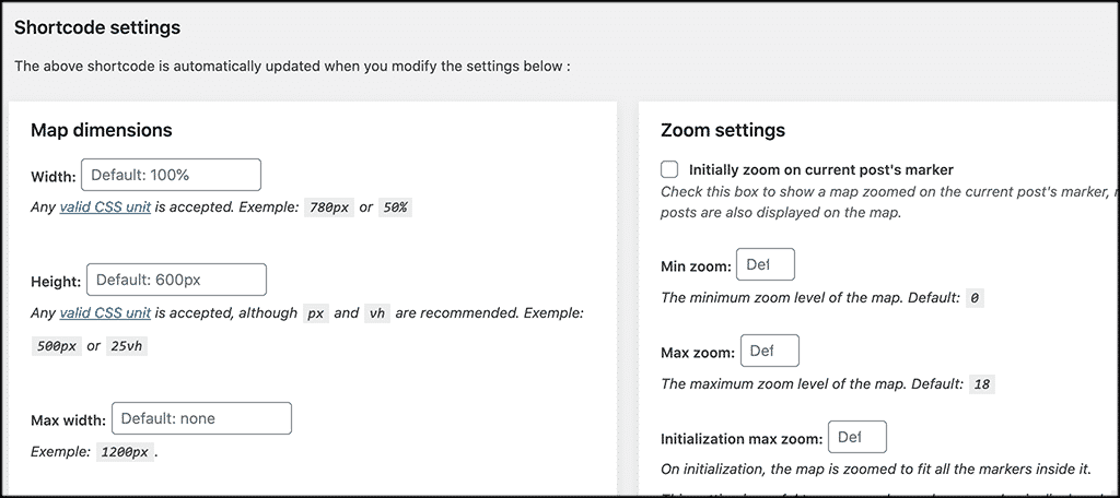 Travelers' map shortcode settings