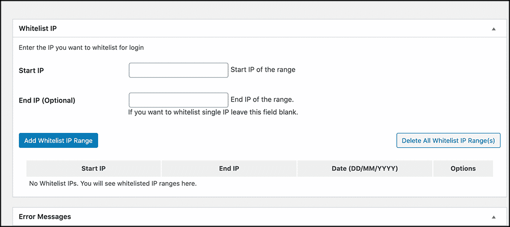 Whitelist Ip settings