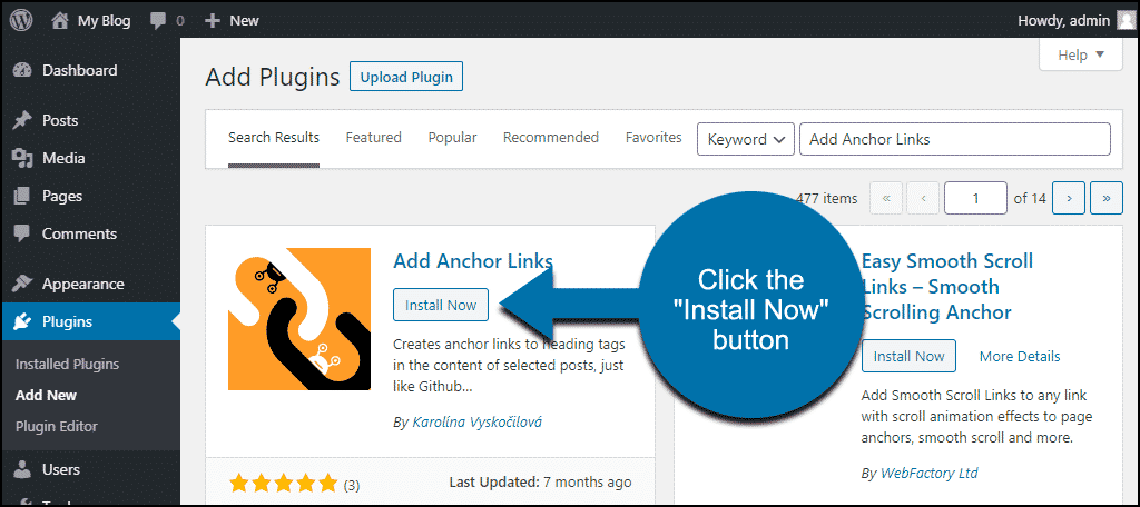click to install the WordPress Add Anchor Links plugin