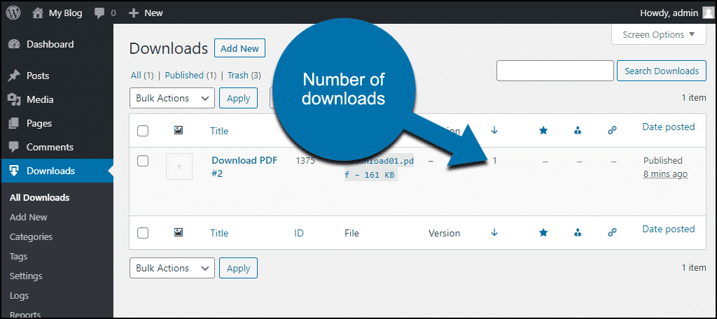 download total in downloads list