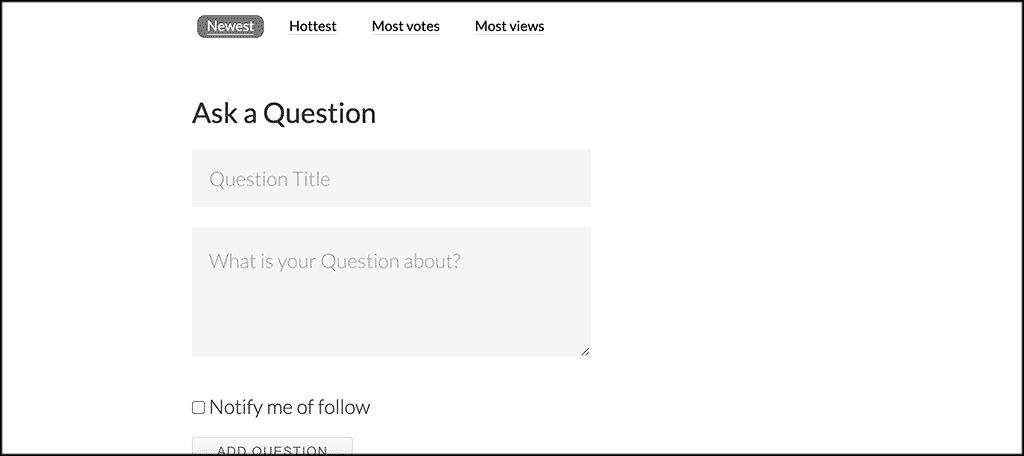 Question and answer page on front end