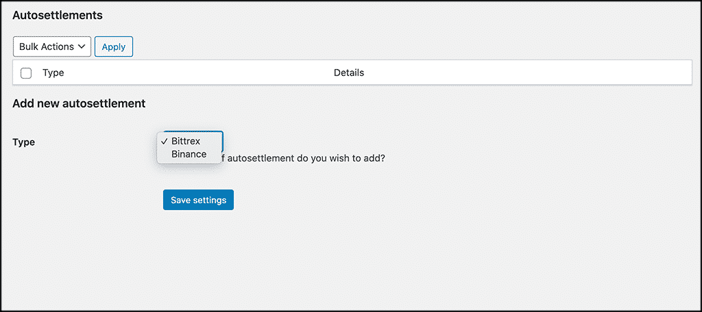 Autosettlements tab