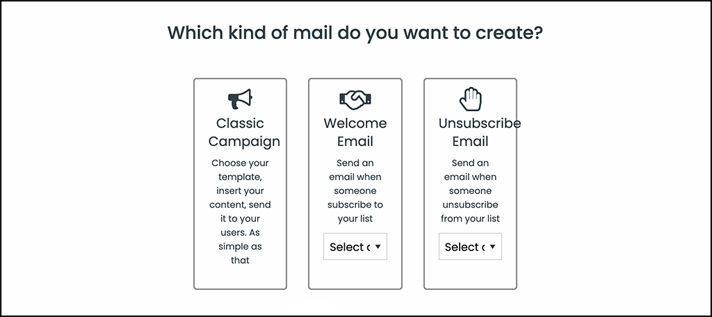 Choose AcyMailing email type