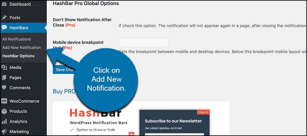 Click on add new notification