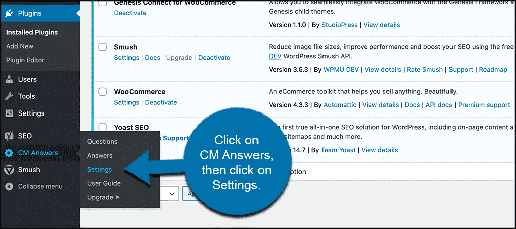 Click CM Answers then settings