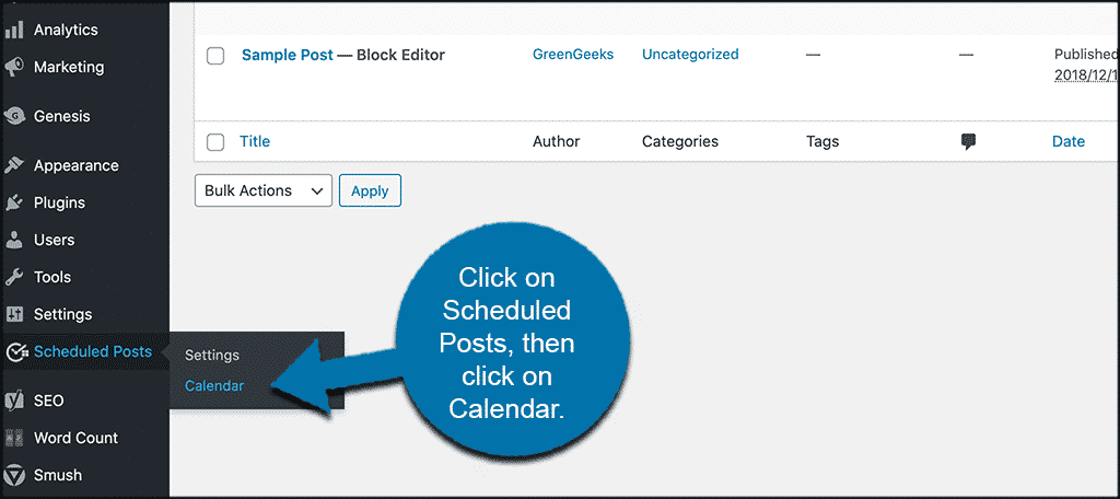 Click scheduled posts then calendar