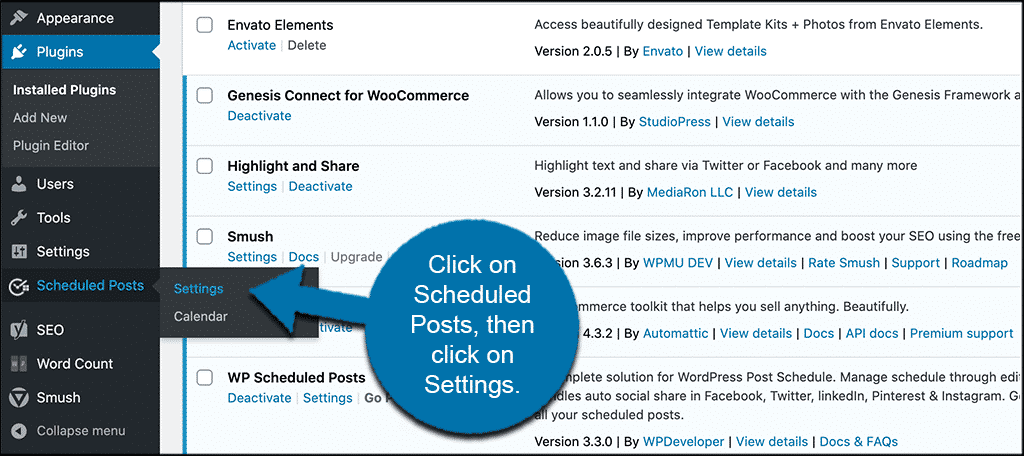 Click on scheduled posts then settings