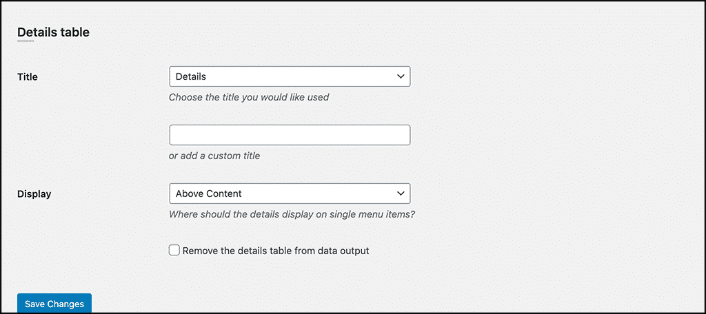 Details display tale for local dispensary plugin