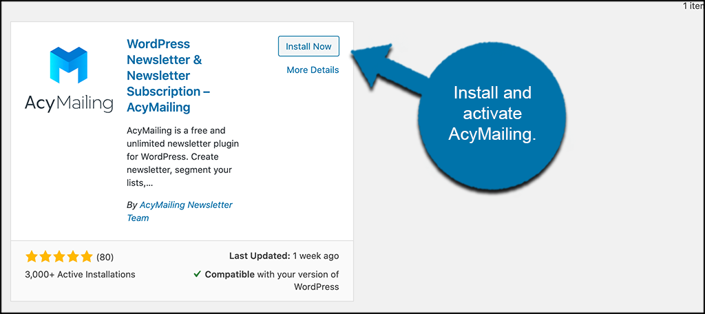 Install and activate AcyMailing