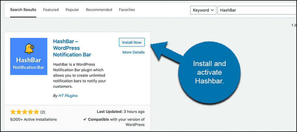 Install and activate hashbar plugin