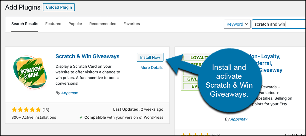 INstall and activate Scratch and Win Giveaways