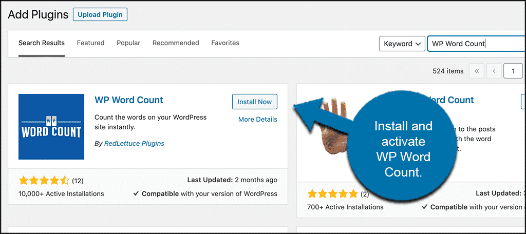 Install and activate wp word count
