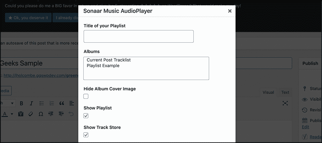 Popup box info for MP3 music player