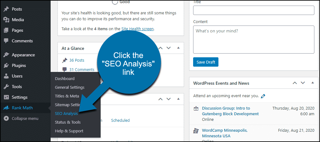 Le plugin Rank Math WordPress cliquez sur le lien