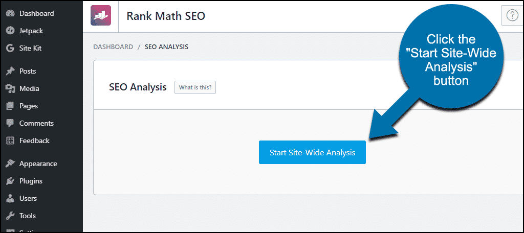 Le plugin Rank Math WordPress cliquez sur le bouton