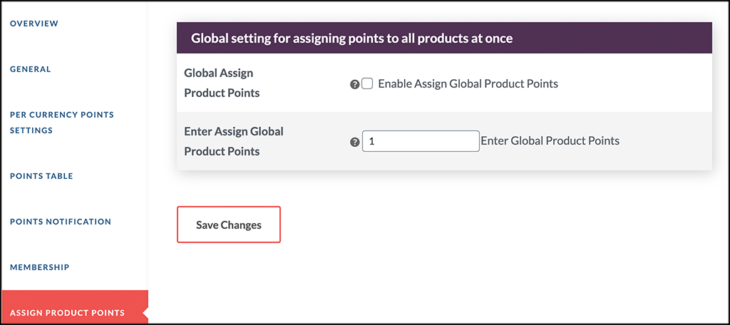 Assign Product points tab