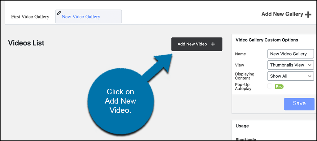 Click on ad new video button