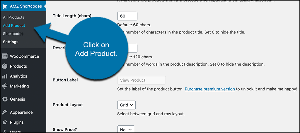 Click add product