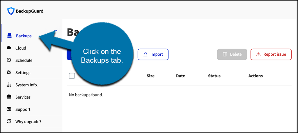 Click backups tab