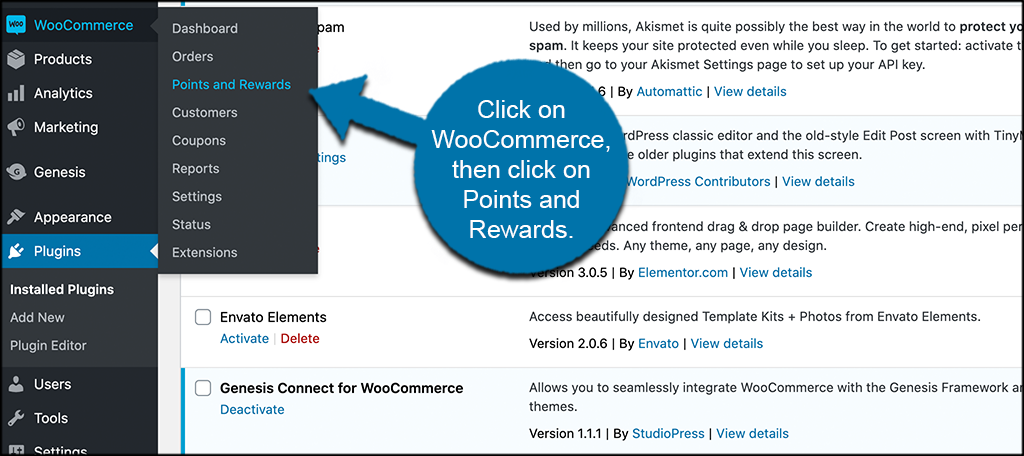 Click on woocommerce then on points and rewards