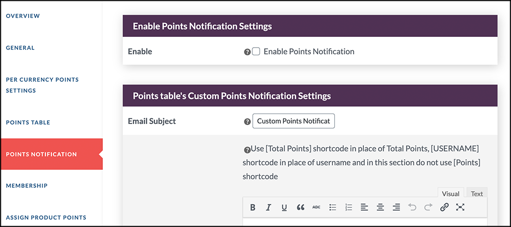 Points notification