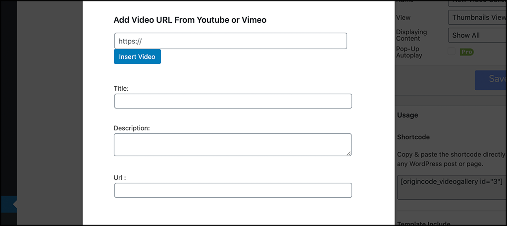 Popup box video options