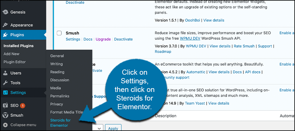 Click settings then click Steroids for elementor
