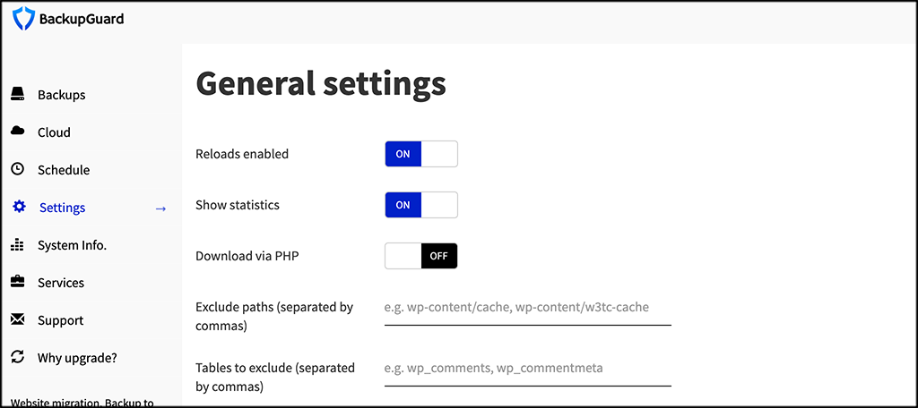 Settings tab