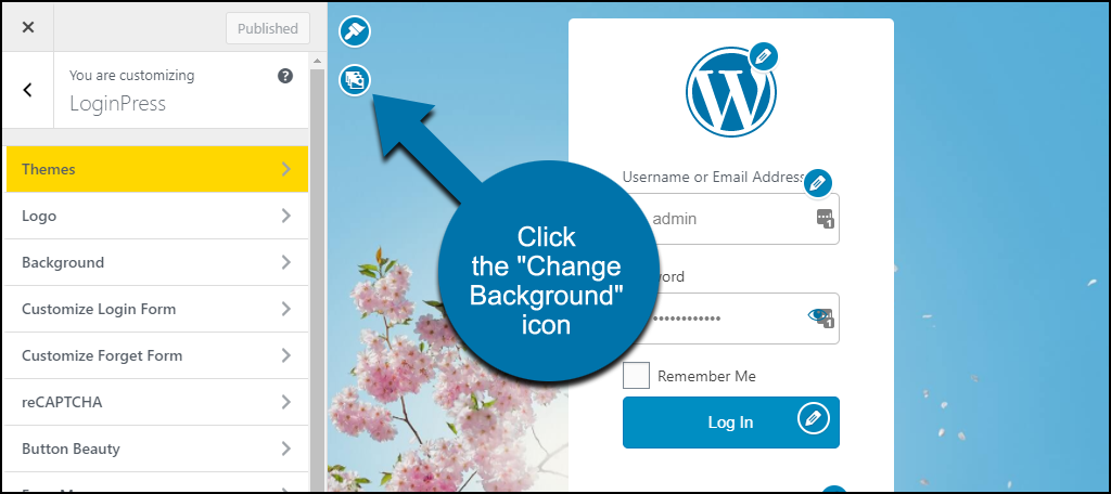 LoginPress WordPress plugin mouse over editing links change background