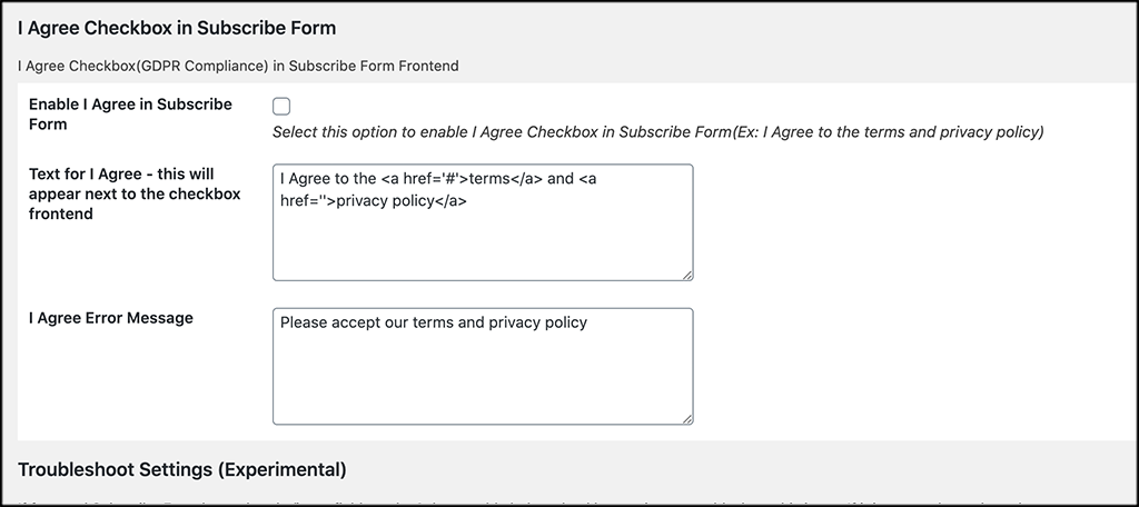 Checkbox subscribe form