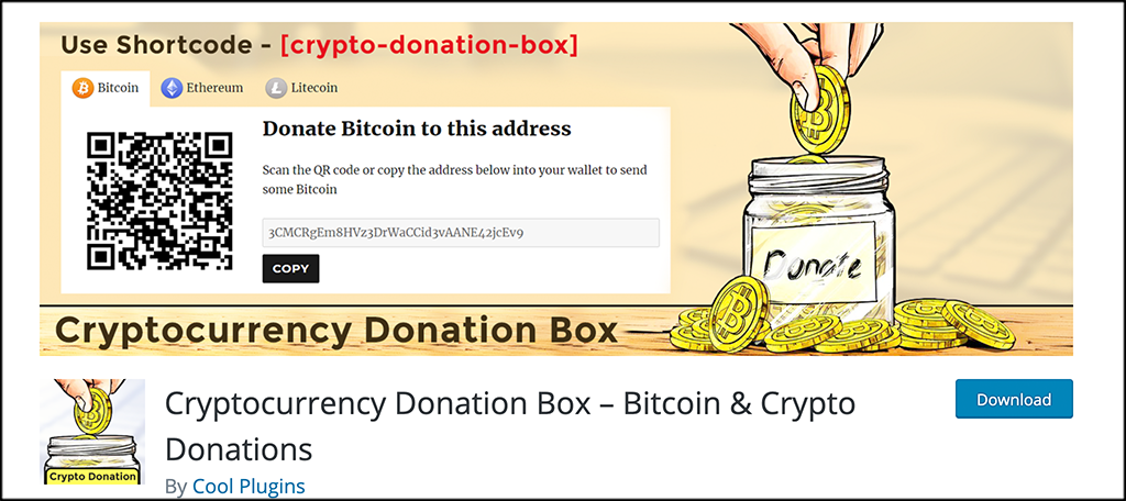 cryptocurrency donation box plugin