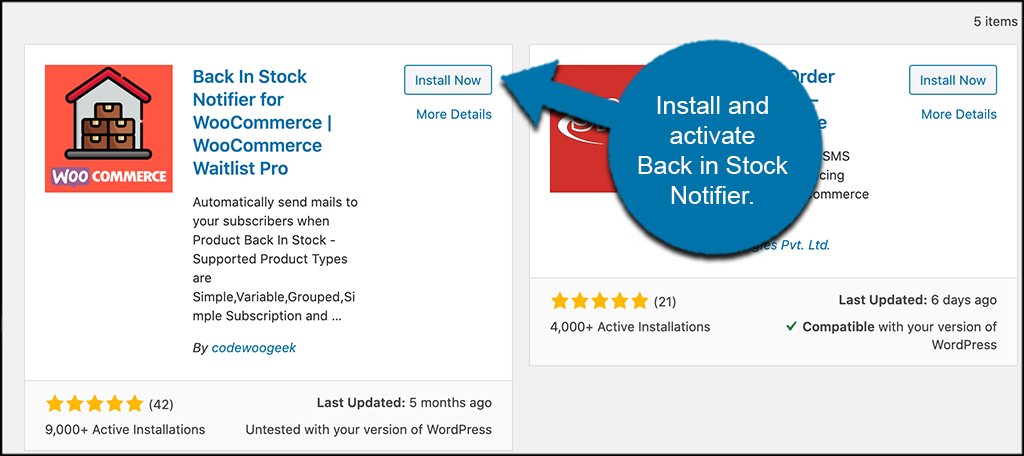 Install and activate back in stock notifier plugin