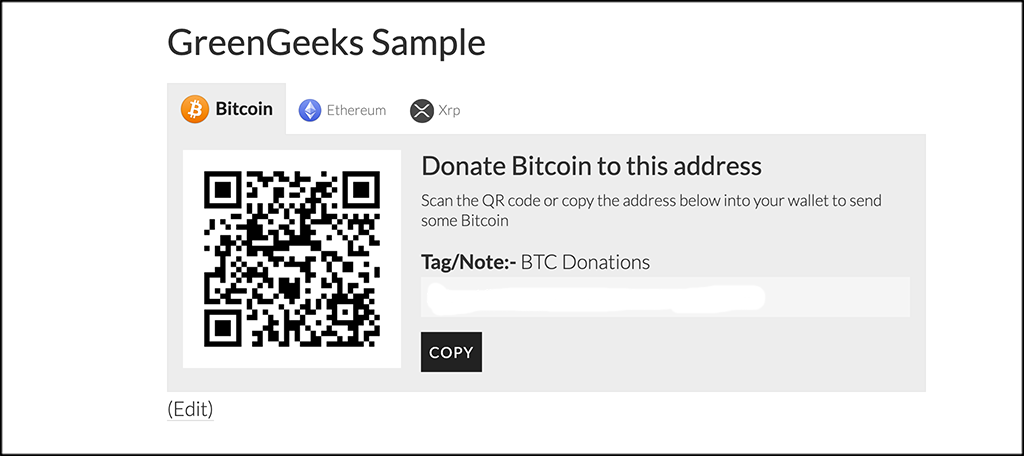 Bitcoin donation button and script download