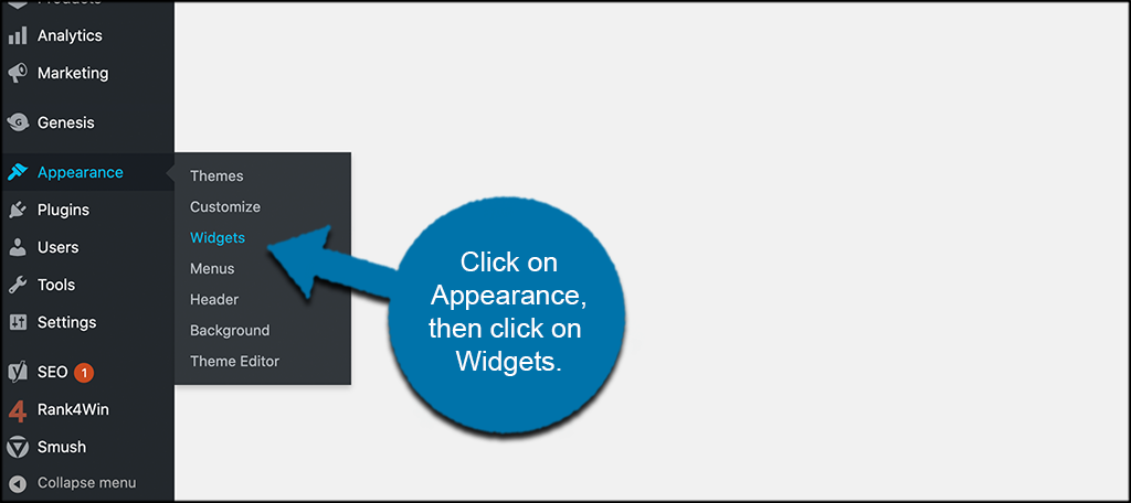 Click appearance then widgets