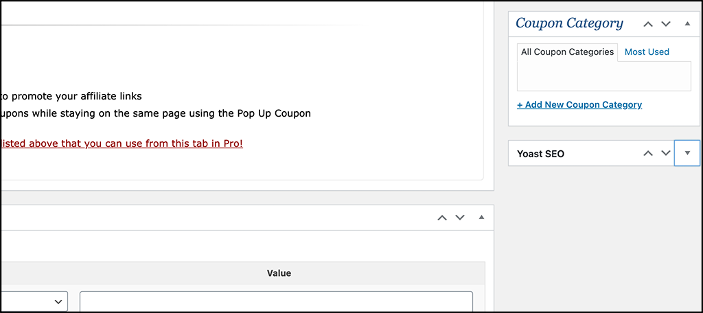 Coupon creator categories