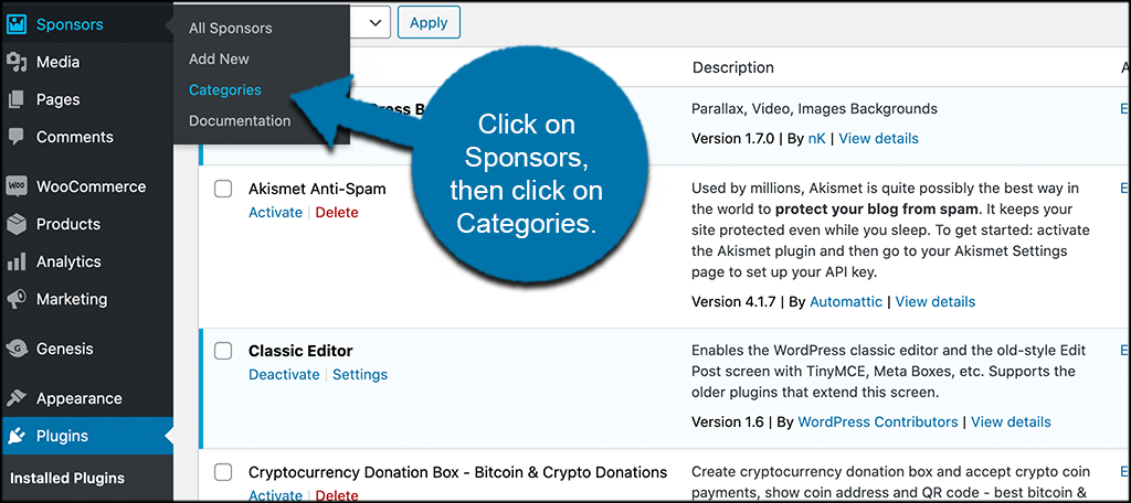 Sponsors then add categories