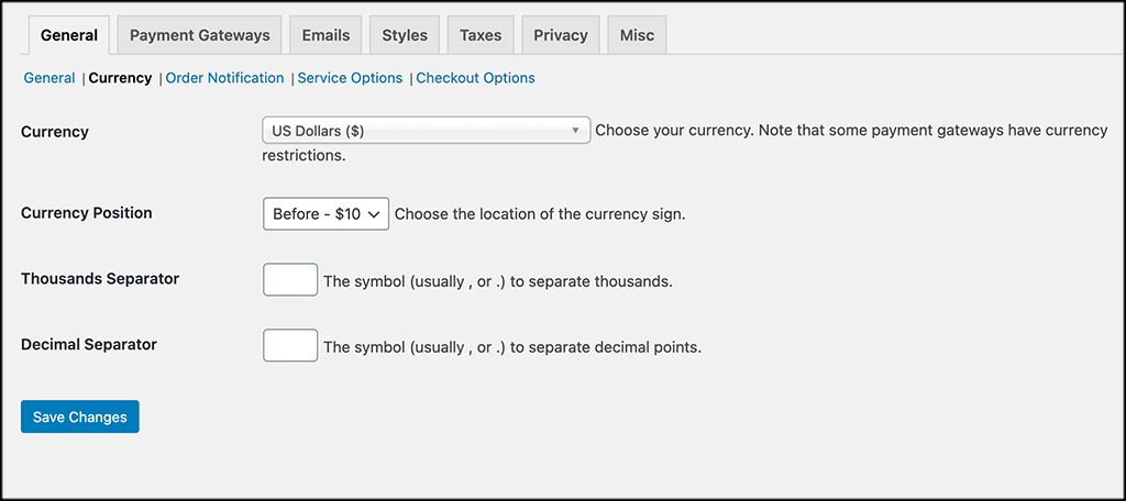 Currency Settings