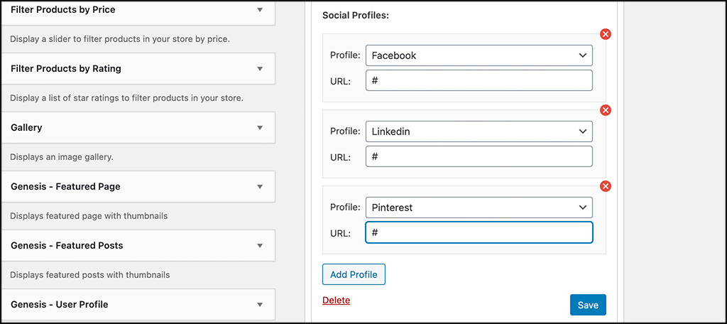 Drag and drop social profile order