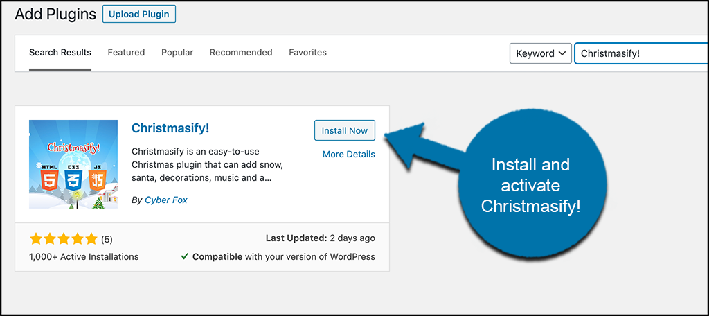 Install and activate Christmasify