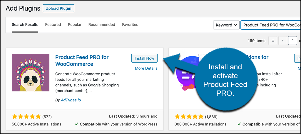 Install and activate product feed pro
