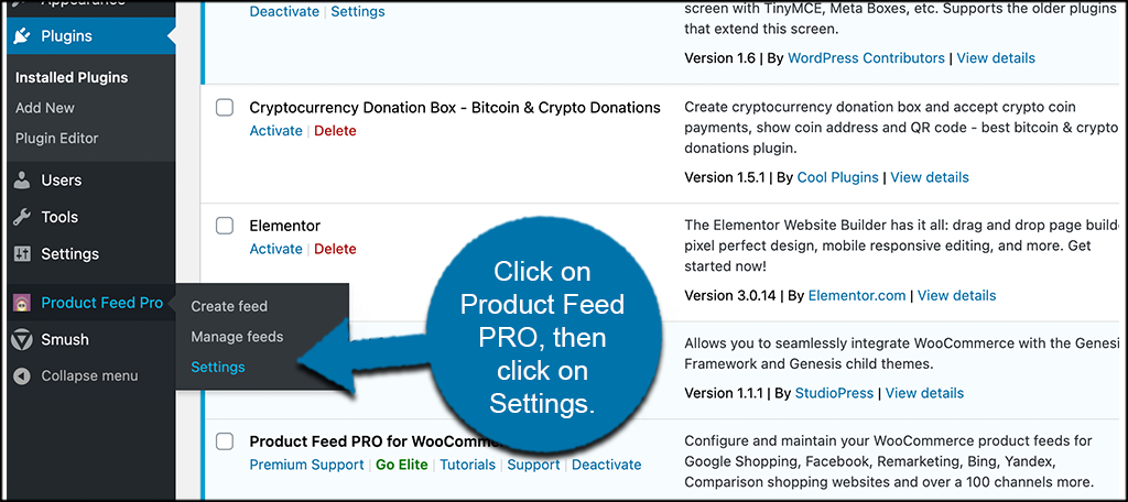 Click on product feed pro then settings