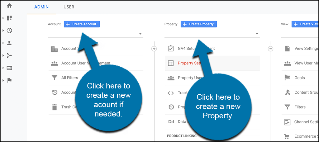 Create New google analytics 4 account or new property