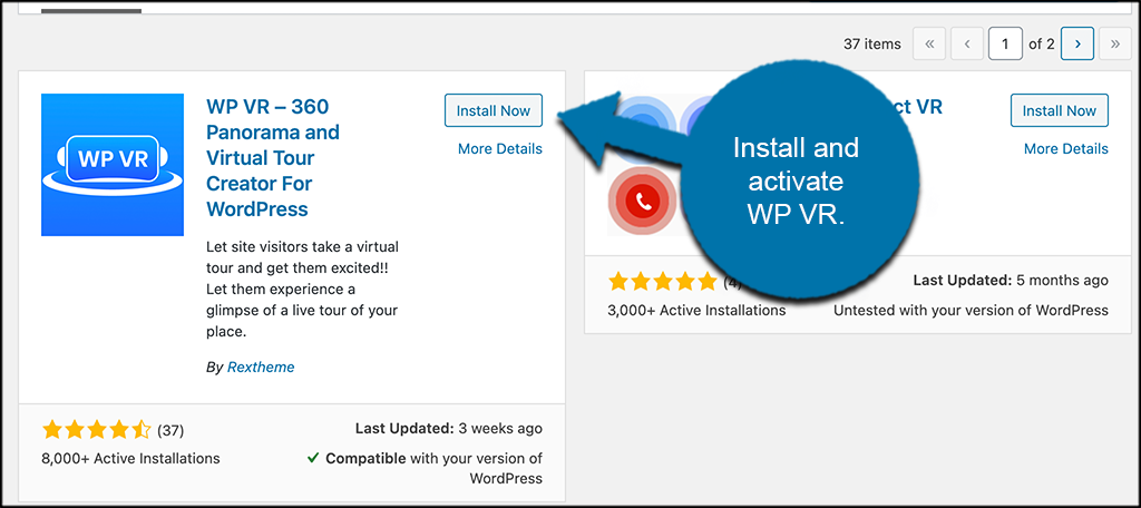 Install and activate WP VR